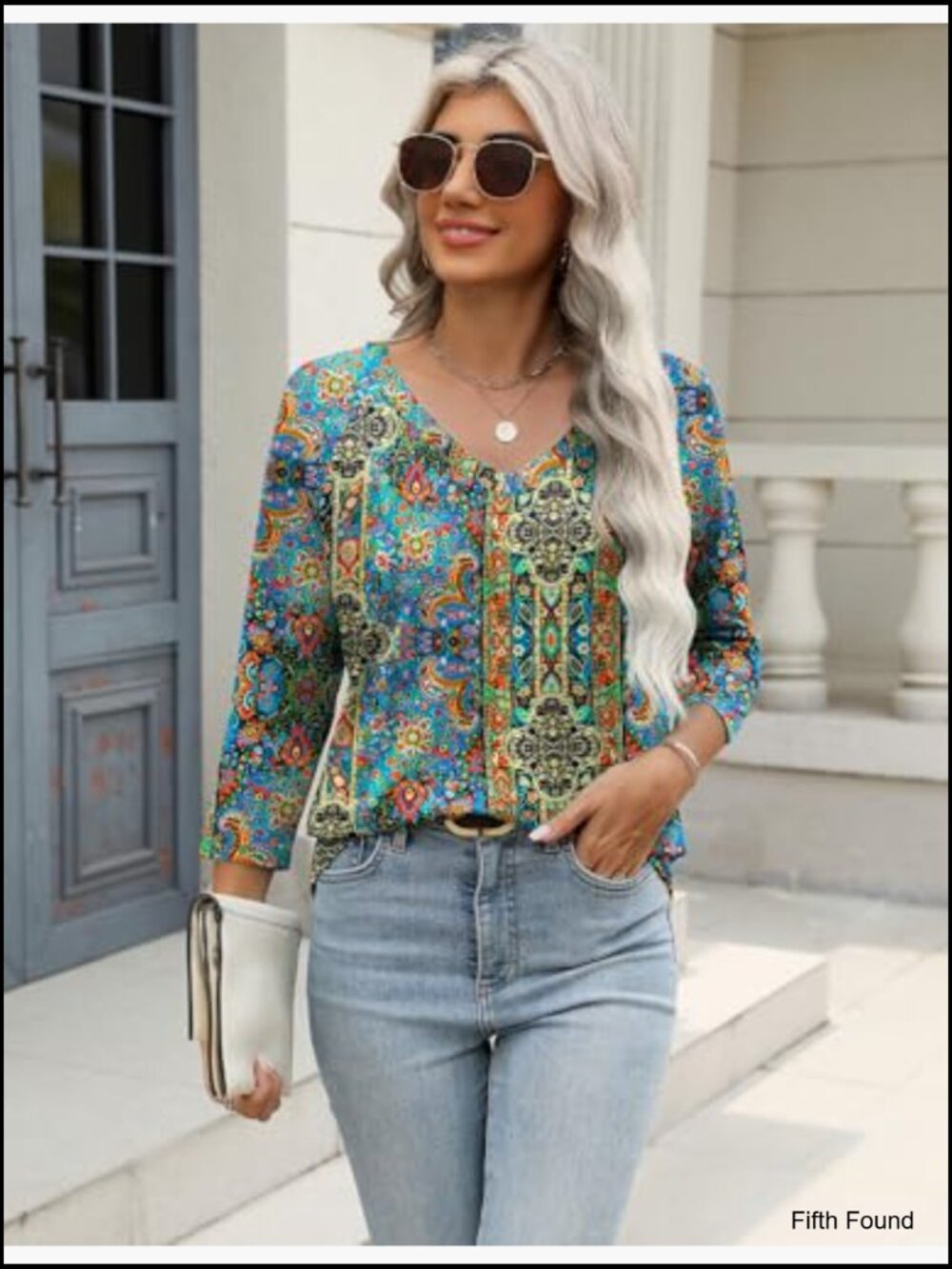 3/4 Sleeve V Neck Tunic Top Soft Stretch Blouse Work Tee - Picture 2 of 7